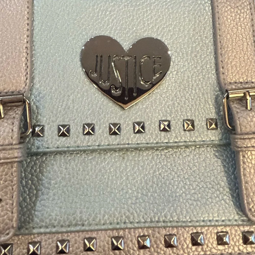 Justice Girls Studded Blue Crossbody Purse w/ LOVE Heart & Charm